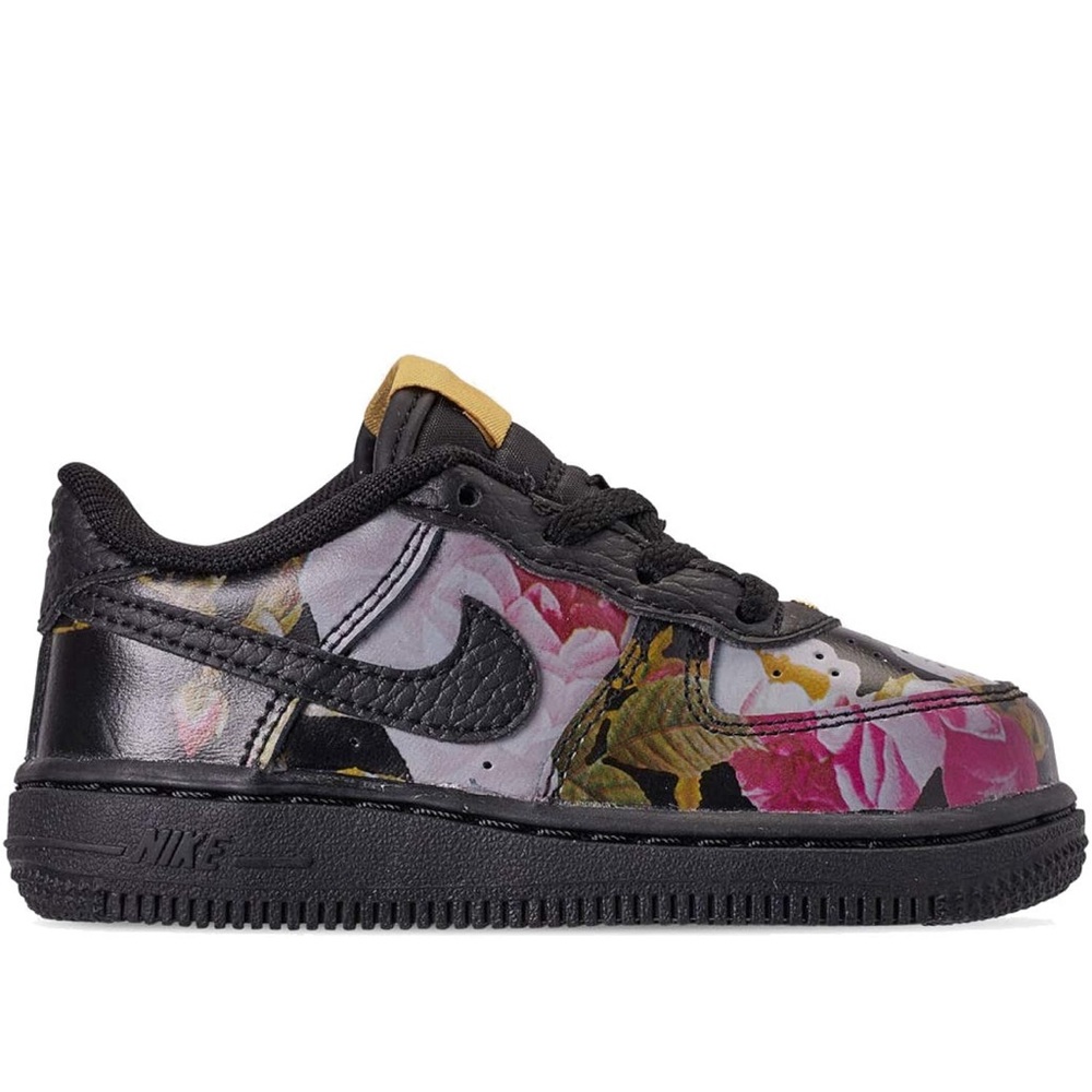 Nike Kids Force 1 LXX Sneakers Shoes Black Floral AV2856-001 Low Top Toddler 8